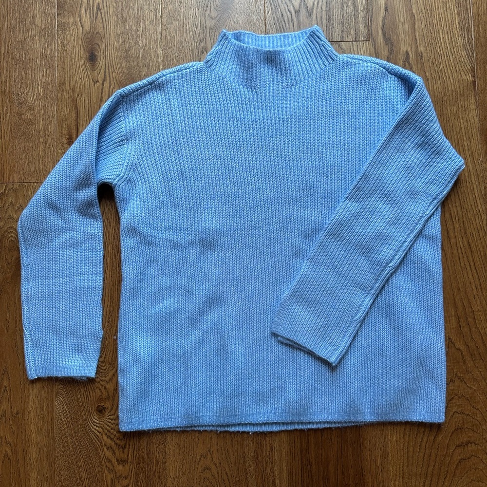 LOFT Light Blue Mock Neck Knit Sweater, Small